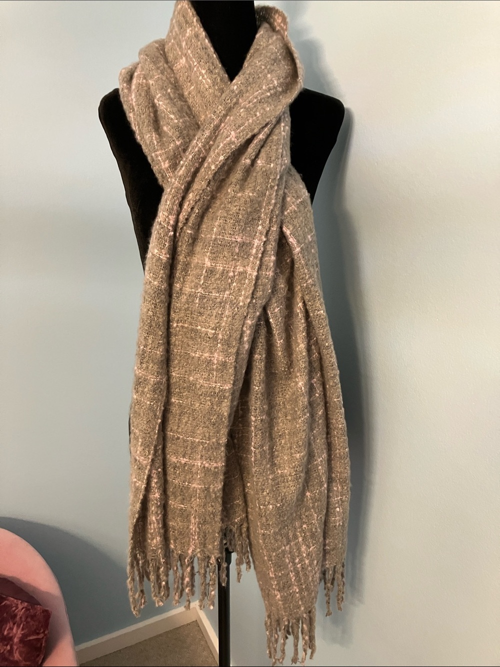 Cozy Gray  Fringe Wrap Scarf
